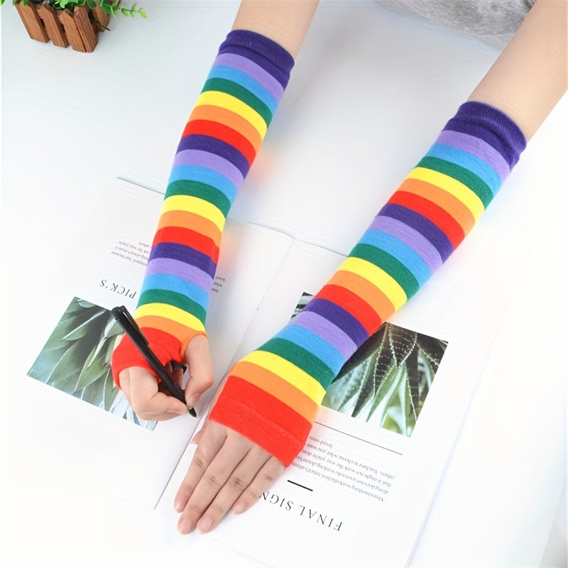 Amari | Rainbow Striped Half-Finger Arm Sleeves