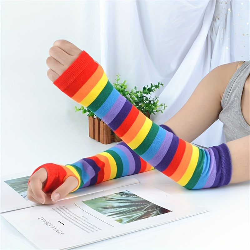 Amari | Rainbow Striped Half-Finger Arm Sleeves
