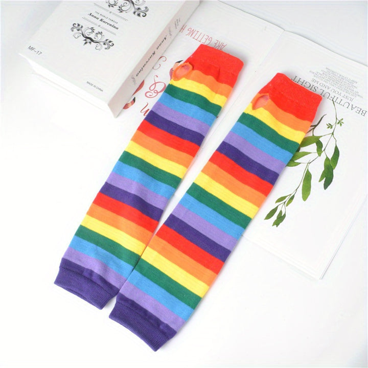 Amari | Rainbow Striped Half-Finger Arm Sleeves