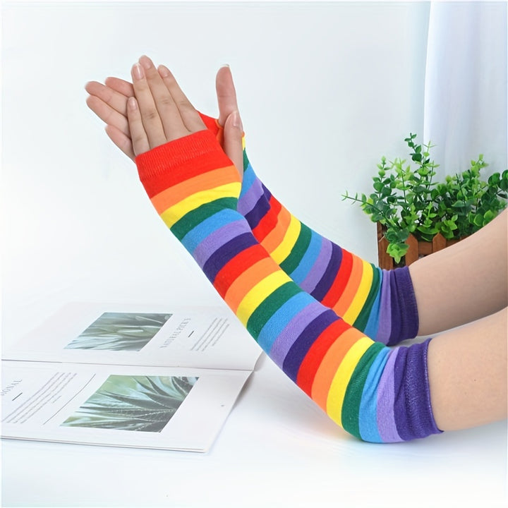 Amari | Rainbow Striped Half-Finger Arm Sleeves